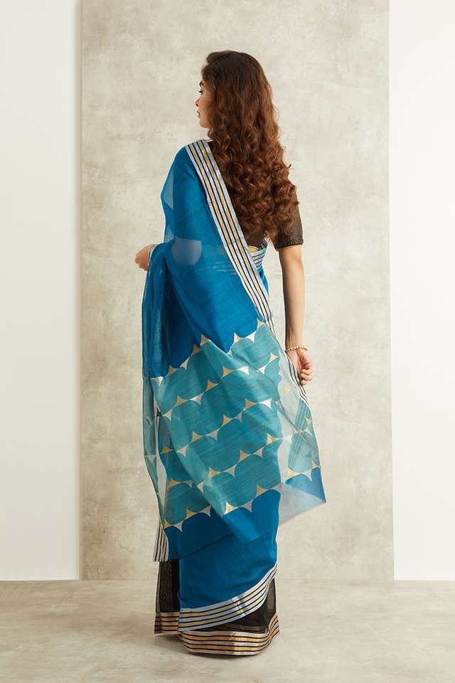 Blue Pure Silk Cotton Eknaliya Chanderi Saree thumbnail image number null