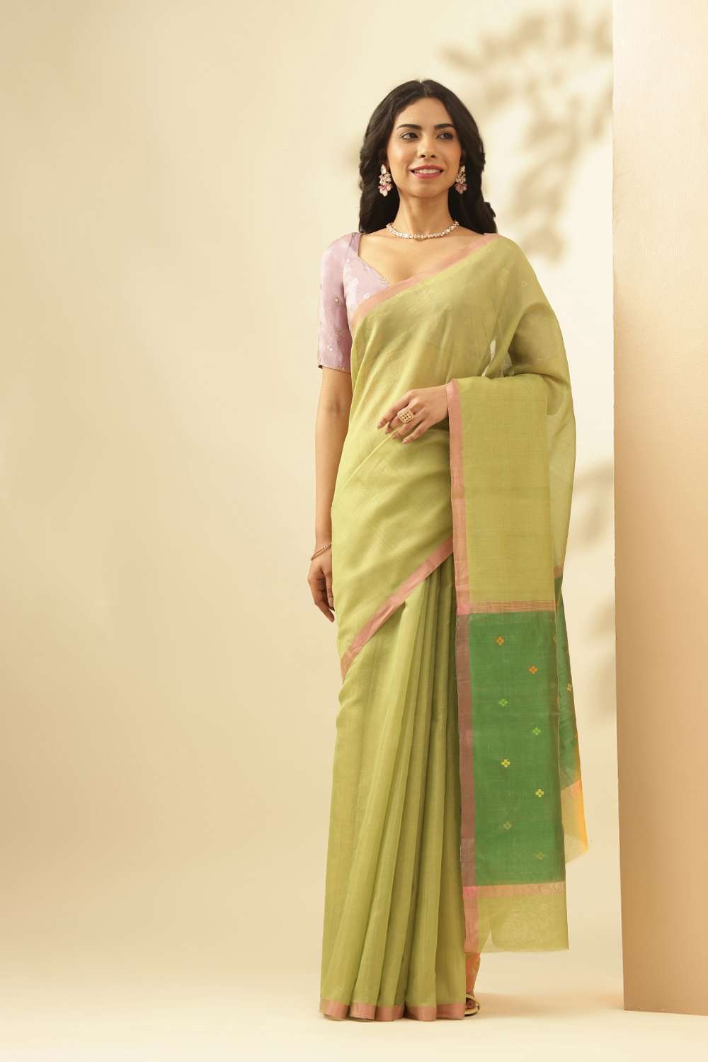 Light Green Woven Pure Tissue Cotton Chanderi Saree image number null