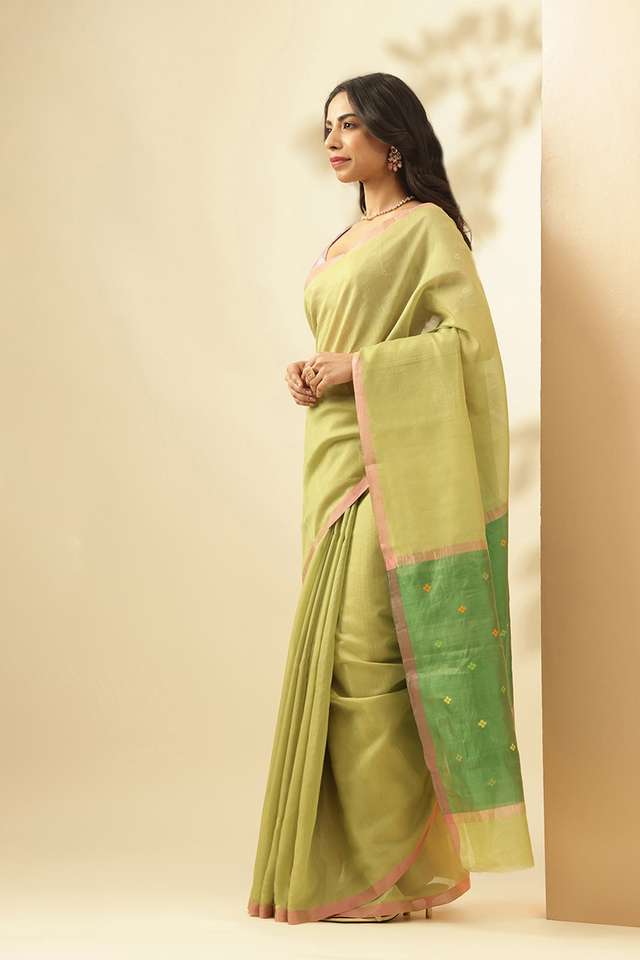 Light Green Woven Pure Tissue Cotton Chanderi Saree thumbnail image number null