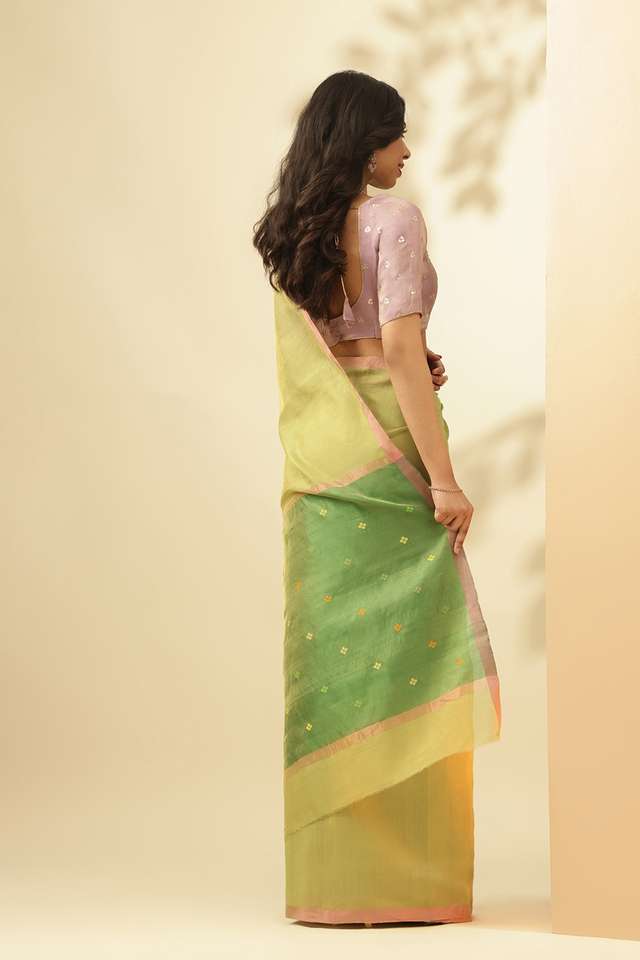 Light Green Woven Pure Tissue Cotton Chanderi Saree thumbnail image number null