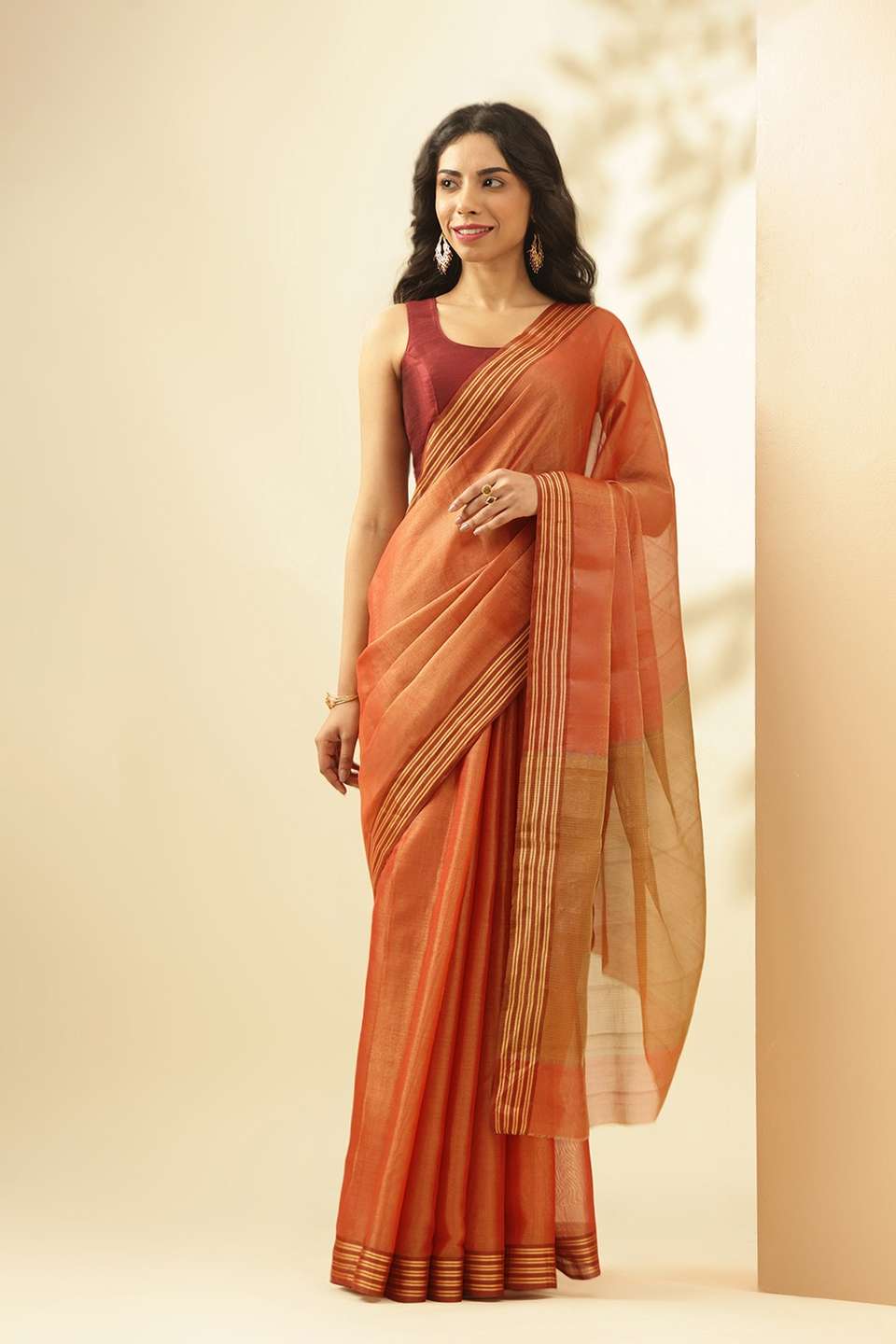 Red Woven Pure Tissue Cotton Chanderi Saree