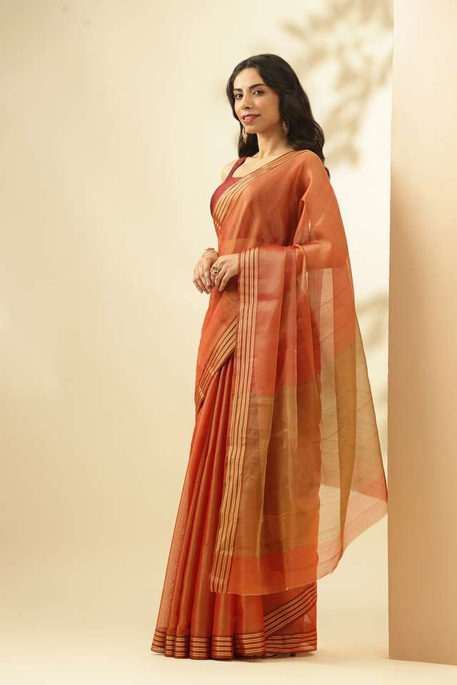 Red Woven Pure Tissue Cotton Chanderi Saree thumbnail image number null