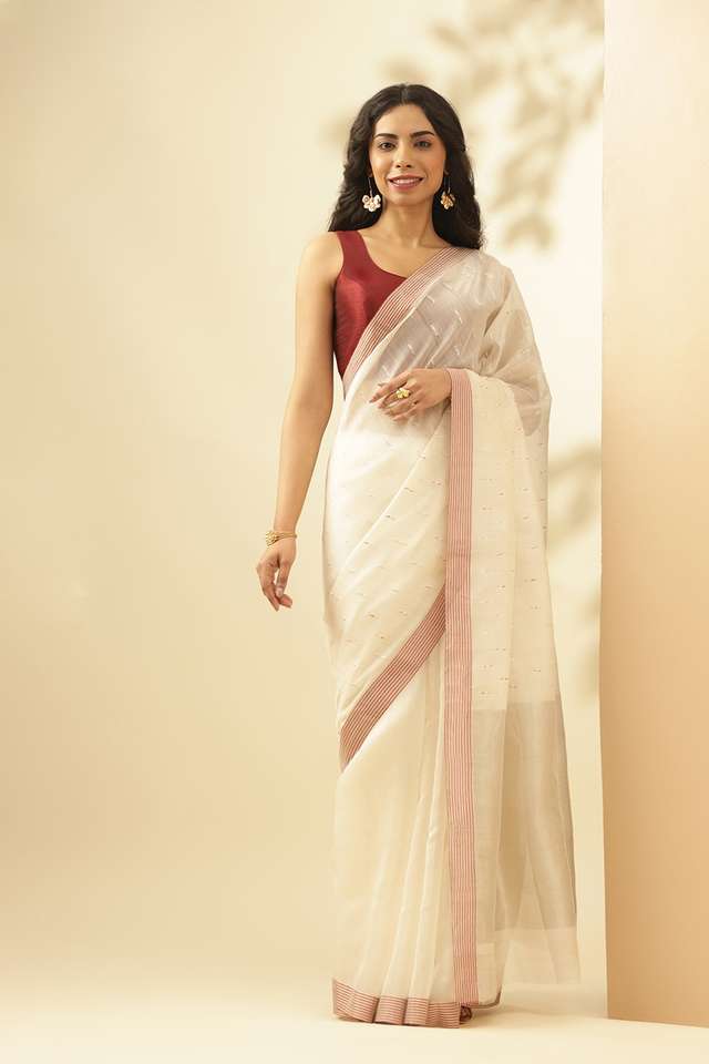 White Woven Pure Silk Cotton Chanderi Saree image number