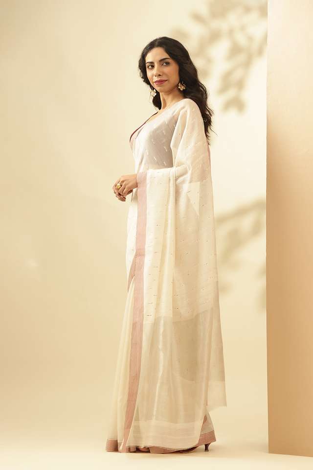 White Woven Pure Silk Cotton Chanderi Saree thumbnail image number null