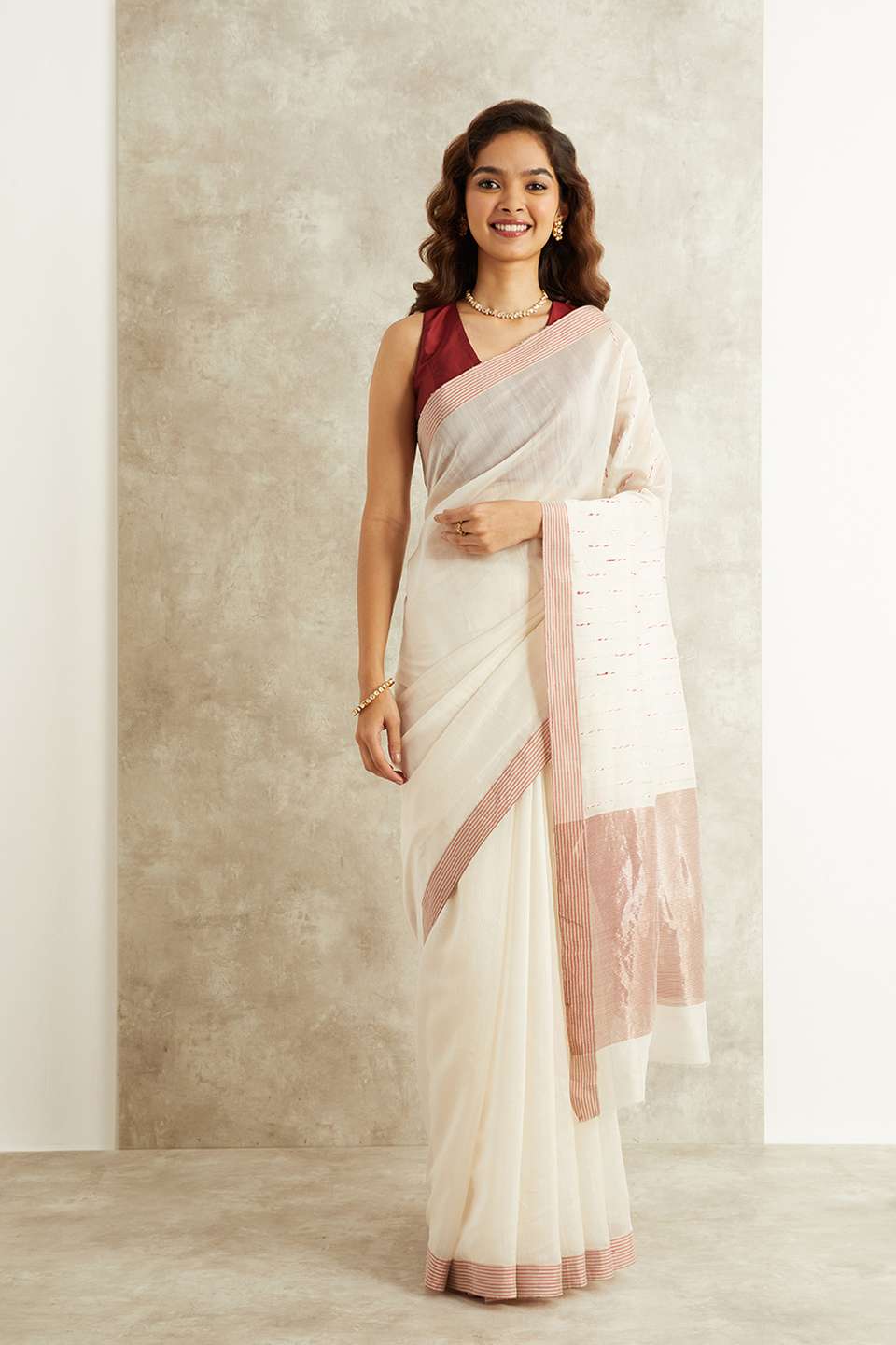White Woven Pure Silk Cotton Eknaliya Chanderi Saree