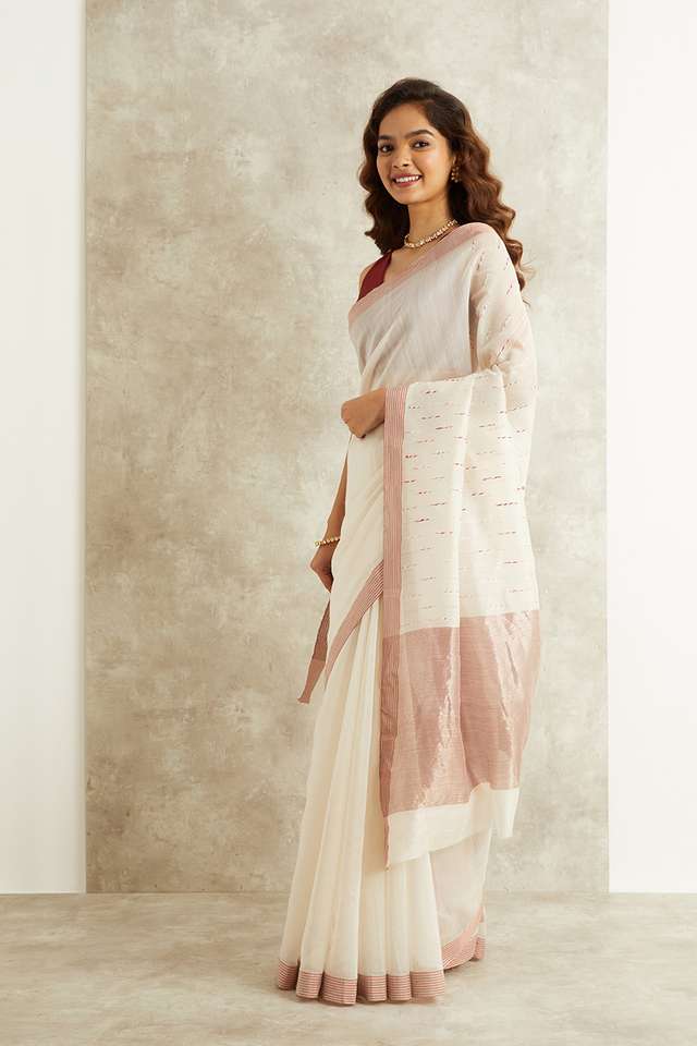White Woven Pure Silk Cotton Eknaliya Chanderi Saree thumbnail image number null