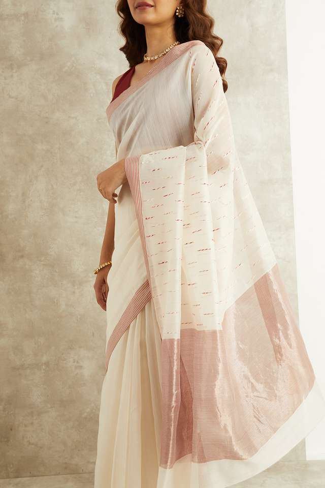 White Woven Pure Silk Cotton Eknaliya Chanderi Saree thumbnail image number null