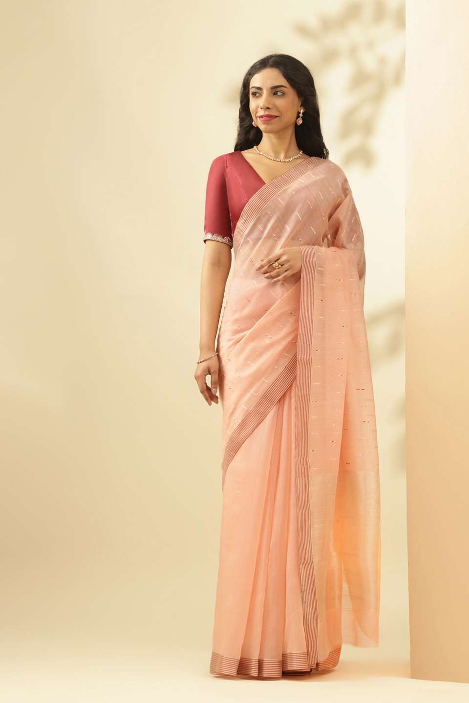 Peach Woven Pure Silk Cotton Chanderi Saree