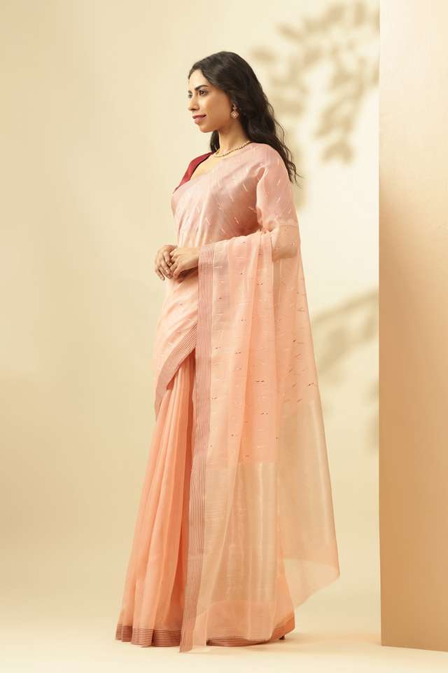 Peach Woven Pure Silk Cotton Chanderi Saree thumbnail image number null