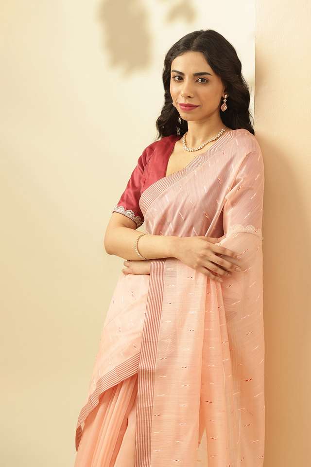 Peach Woven Pure Silk Cotton Chanderi Saree thumbnail image number null