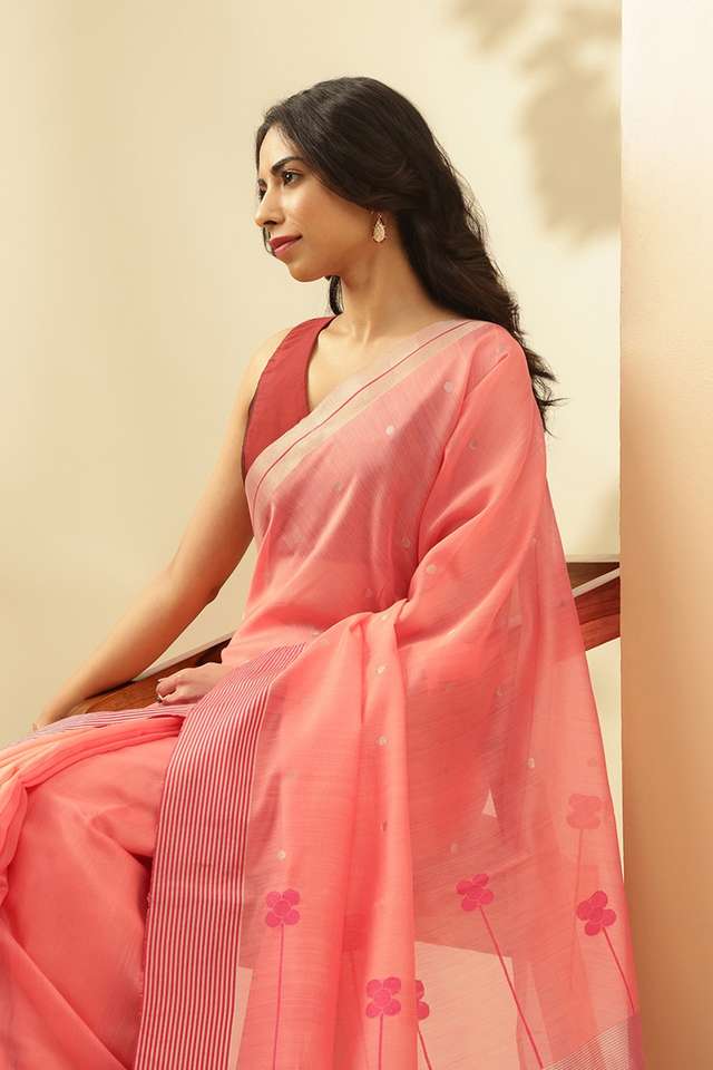 Peach Woven Pure Silk Cotton Chanderi Saree image number