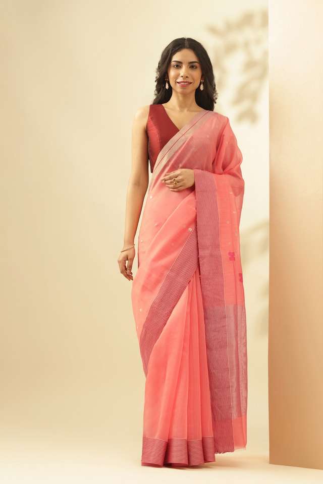 Peach Woven Pure Silk Cotton Chanderi Saree thumbnail image number null
