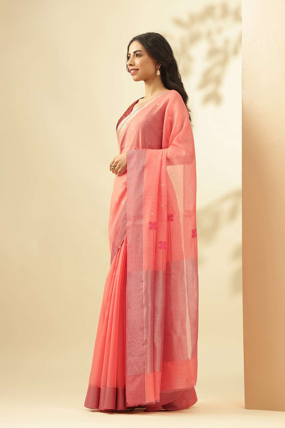 Peach Woven Pure Silk Cotton Chanderi Saree image number null