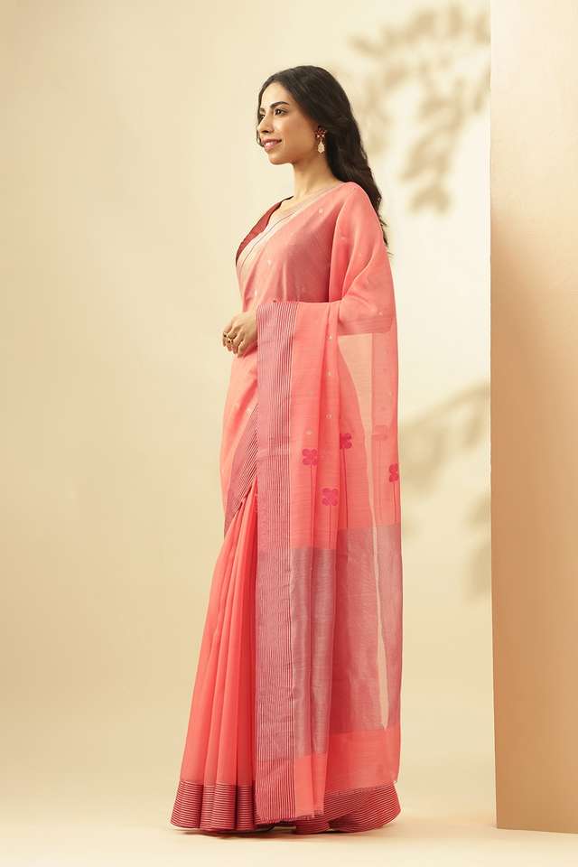 Peach Woven Pure Silk Cotton Chanderi Saree thumbnail image number null