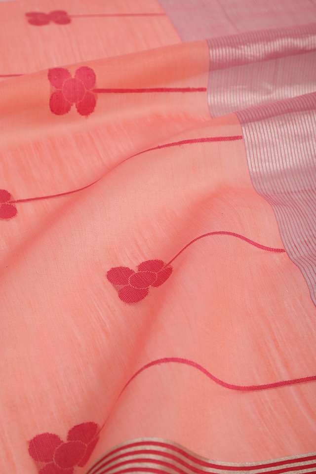 Peach Woven Pure Silk Cotton Chanderi Saree thumbnail image number null