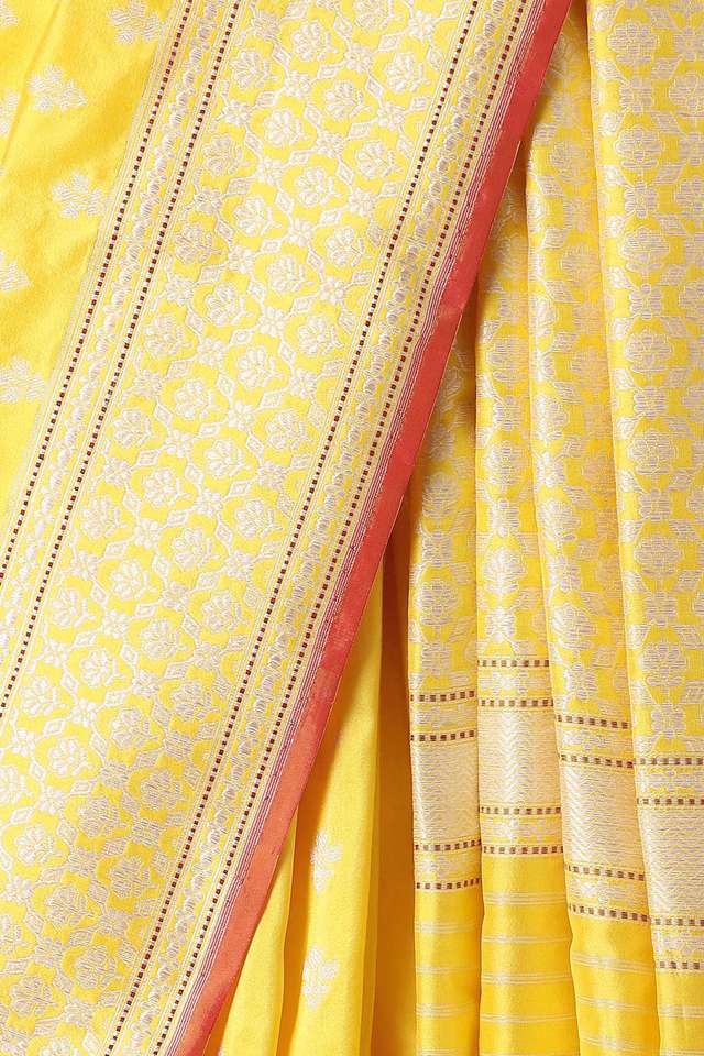 Yellow Pure Silk Banarasi Saree thumbnail image number null