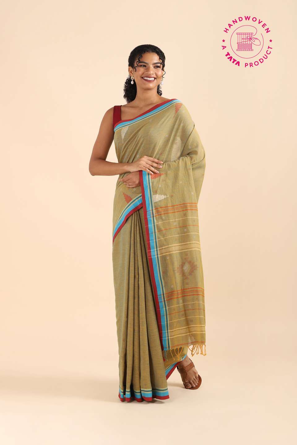 Green Pure Khadi Cotton Jamdani Saree