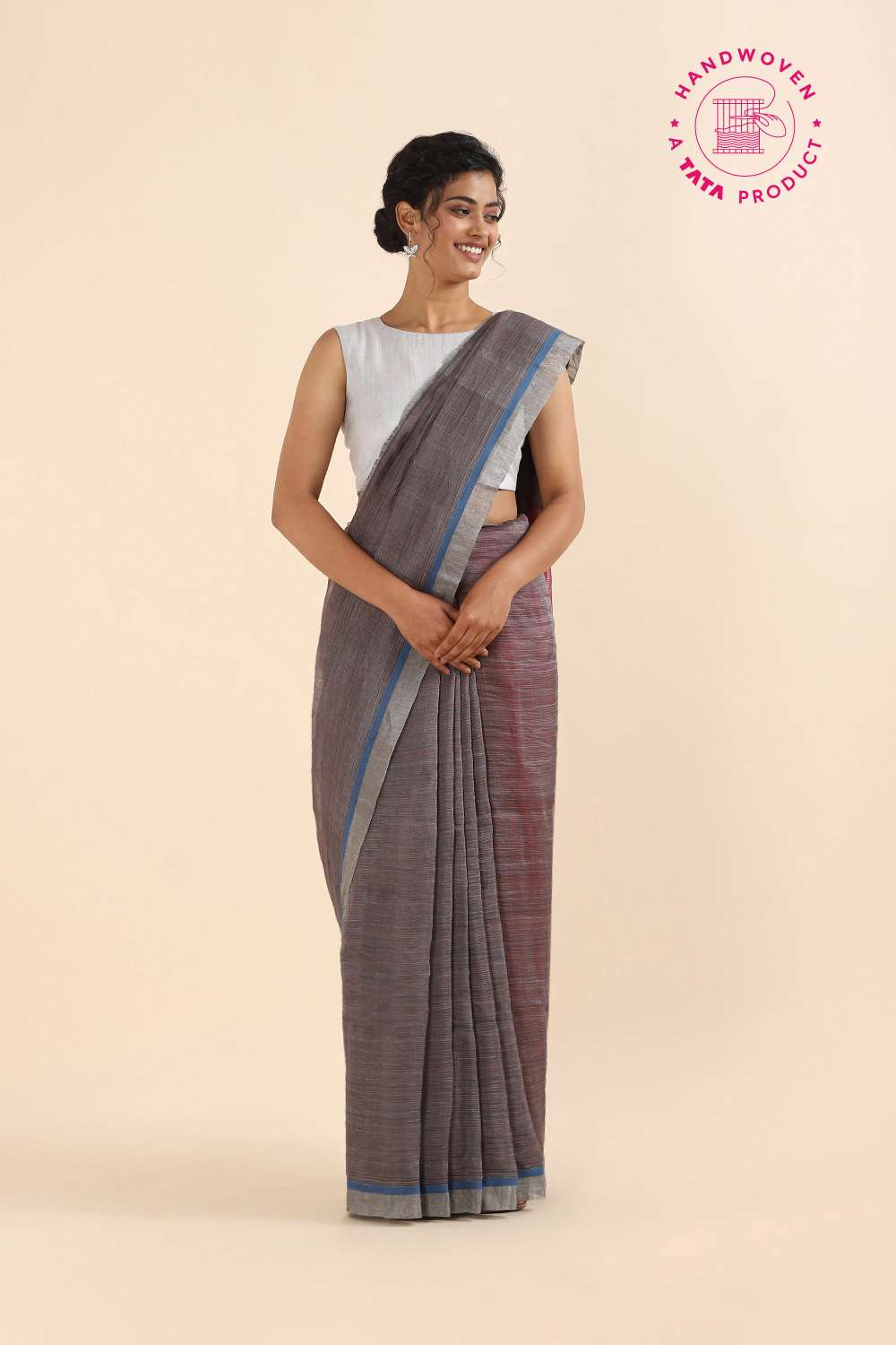 Multicolored Pure Silk Linen Bengal Saree image number null
