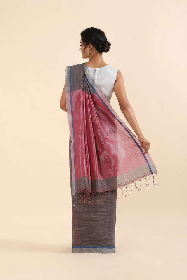 Multicolored Pure Silk Linen Bengal Saree thumbnail image number null