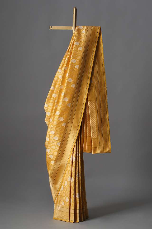 Yellow Pure Silk Kadwa Banarasi Saree image number