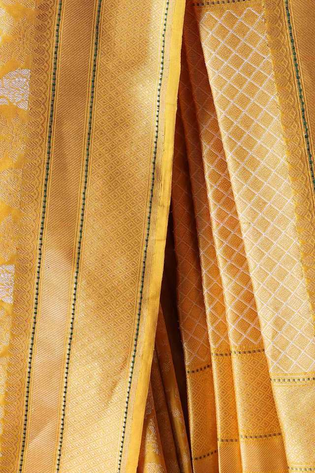 Yellow Pure Silk Kadwa Banarasi Saree thumbnail image number null