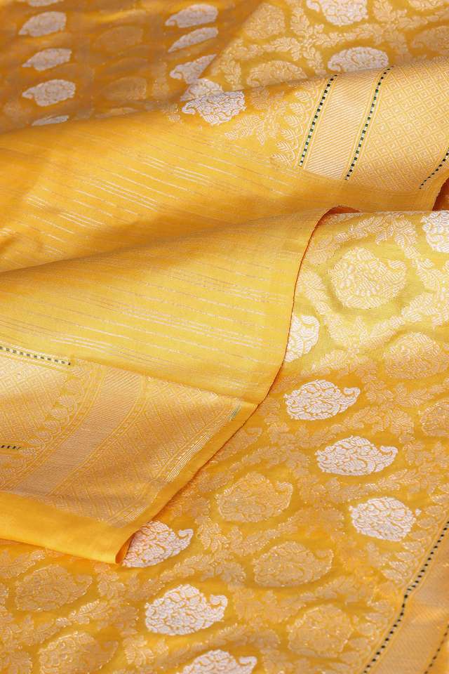 Yellow Pure Silk Kadwa Banarasi Saree thumbnail image number null