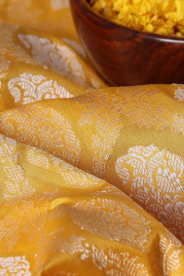 Yellow Pure Silk Kadwa Banarasi Saree thumbnail image number null