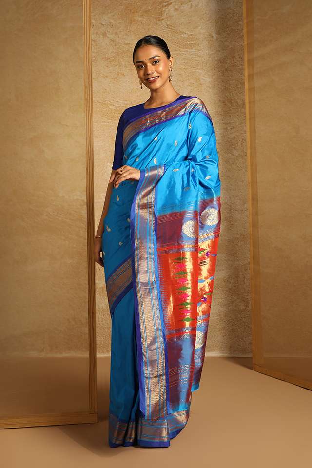 Blue Tapestry Pure Silk Paithani Saree thumbnail image number null