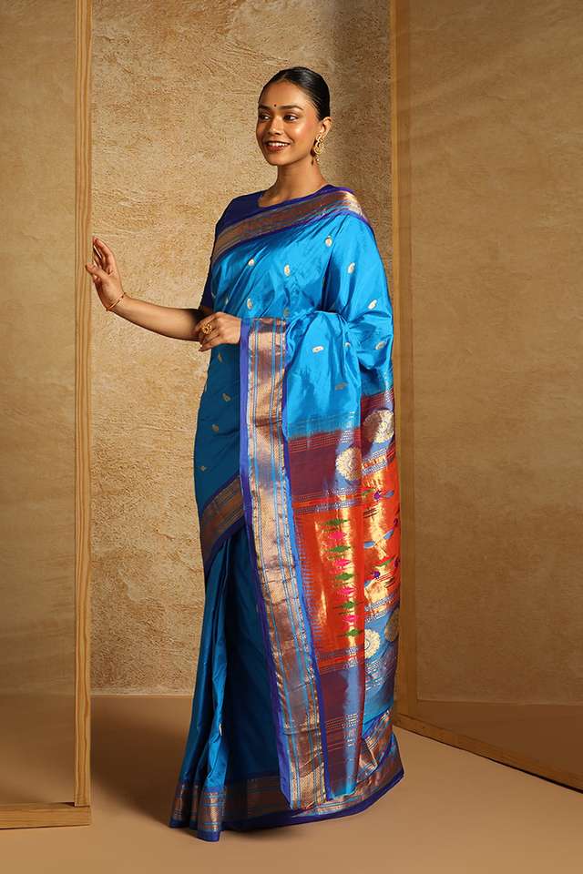 Blue Tapestry Pure Silk Paithani Saree thumbnail image number null