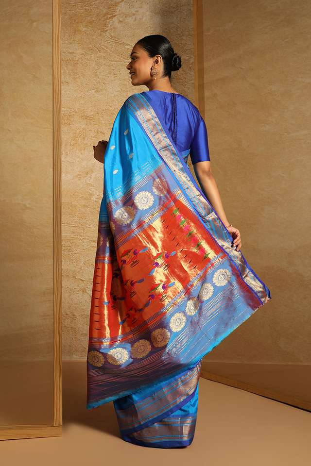 Blue Tapestry Pure Silk Paithani Saree thumbnail image number null