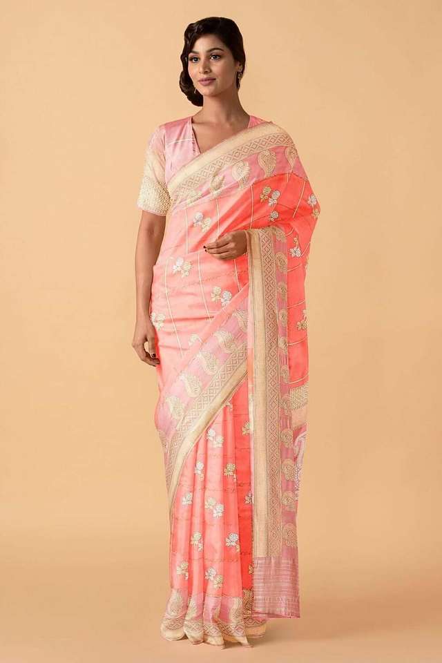 Light Pink Pure Banarasi Silk Sarees thumbnail image number null