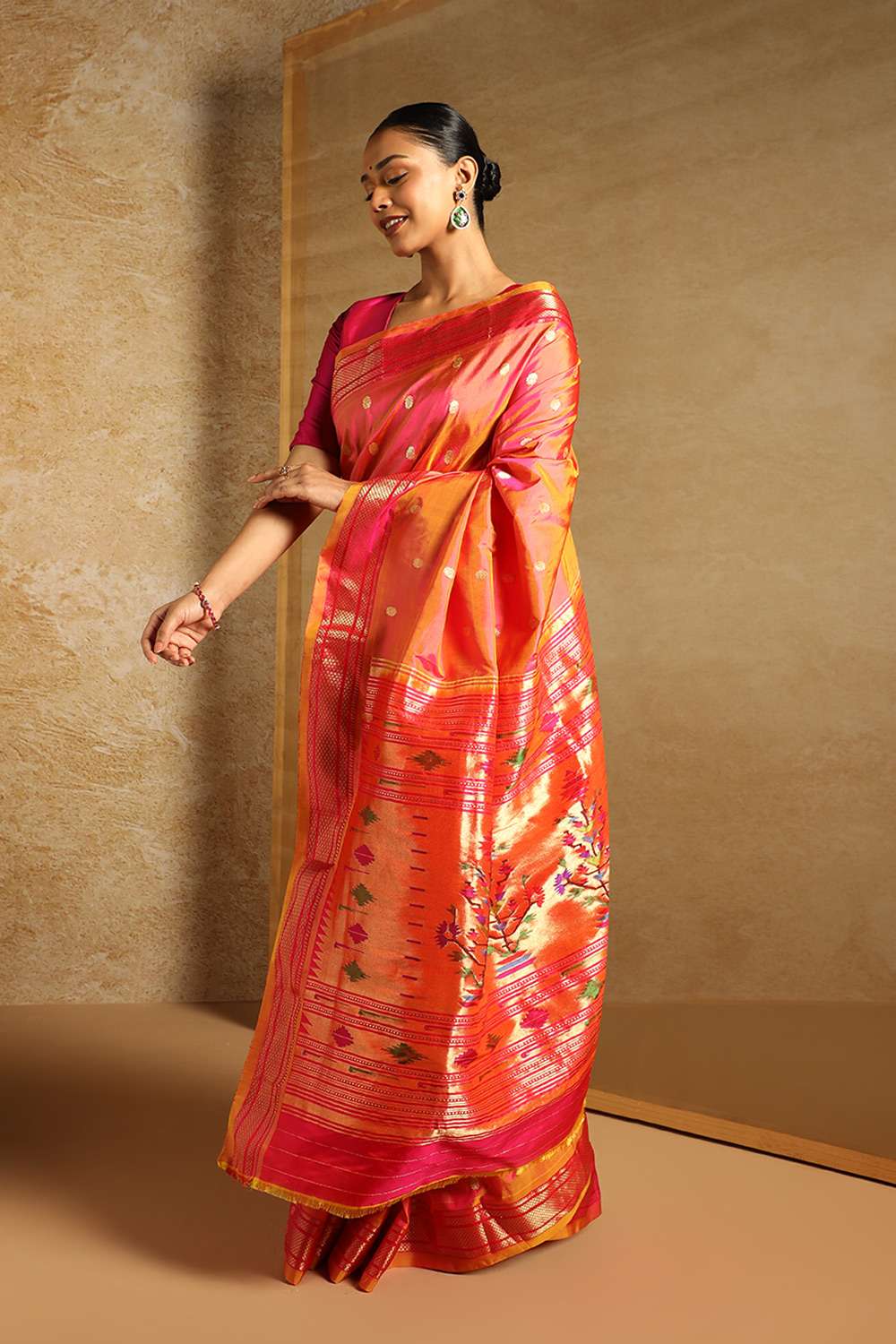 Pink Tapestry Pure Silk Paithani Saree image number null