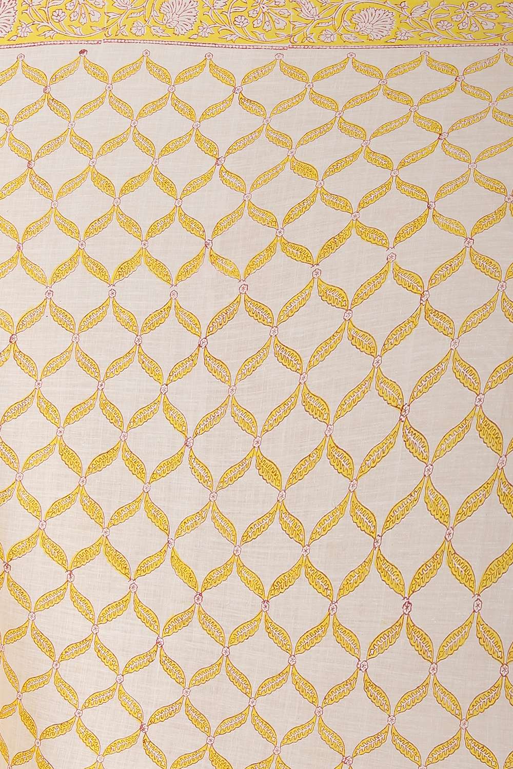 Light Yellow Pure Khadi Cotton Block Print Sanganeri Saree image number null