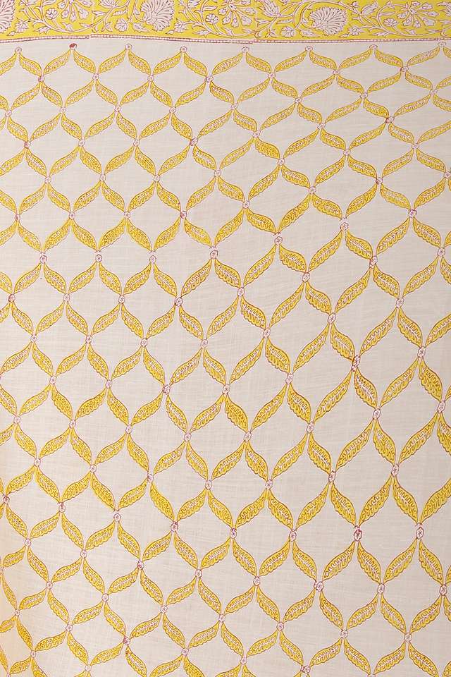 Light Yellow Pure Khadi Cotton Block Print Sanganeri Saree thumbnail image number null