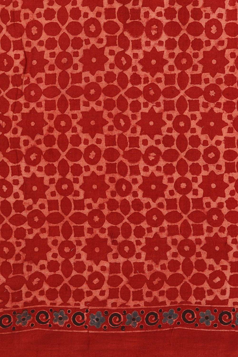 Red Pure Khadi Cotton Ajrakh Printed Saree image number null