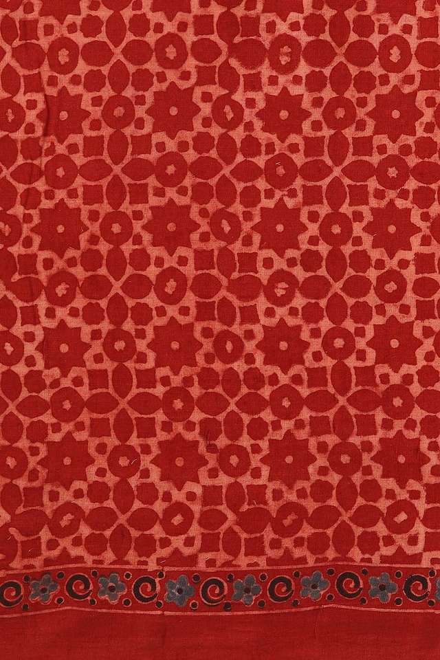 Red Pure Khadi Cotton Ajrakh Printed Saree thumbnail image number null