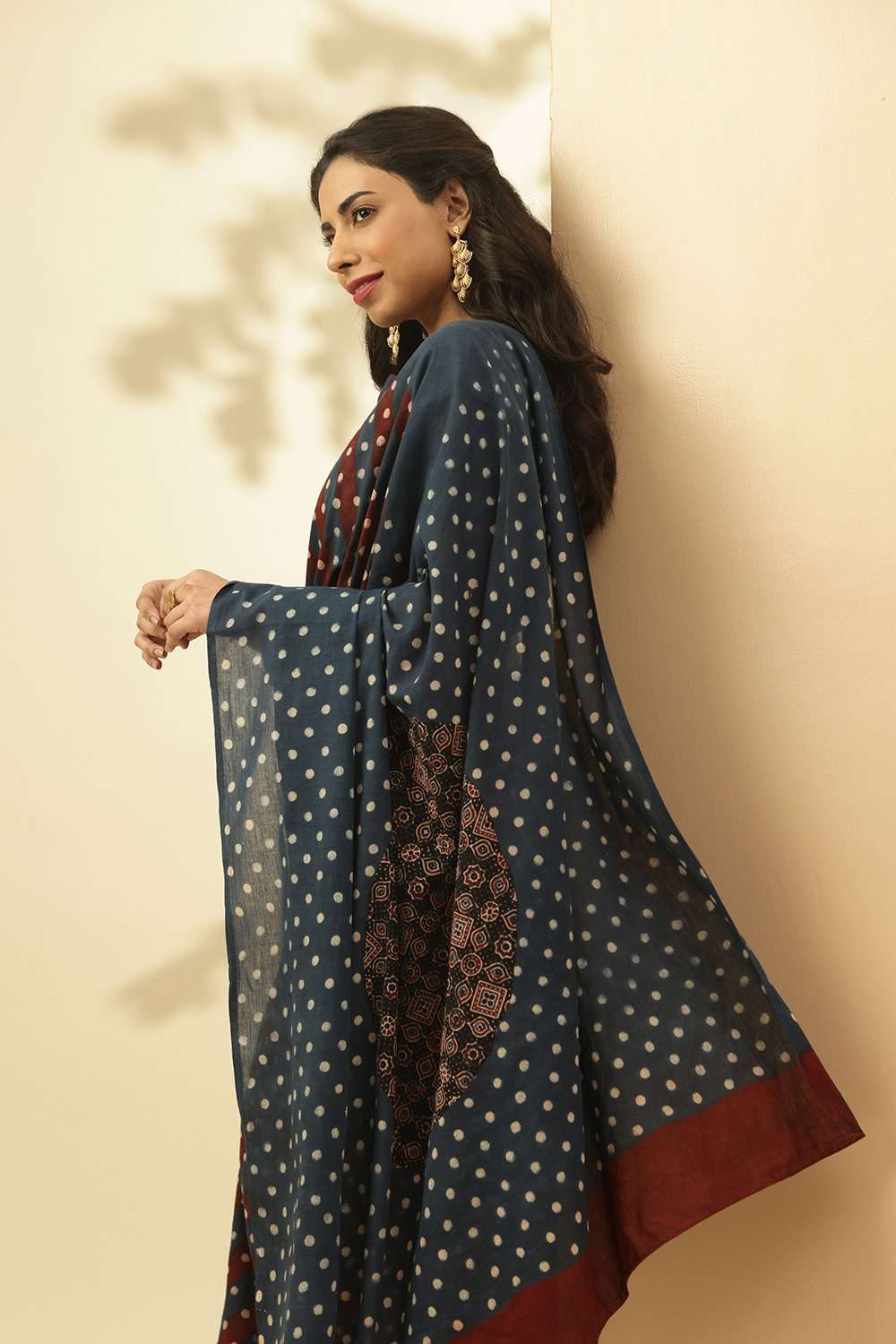 Blue Gujarat Pure Silk Cotton Ajrakh Saree image number null