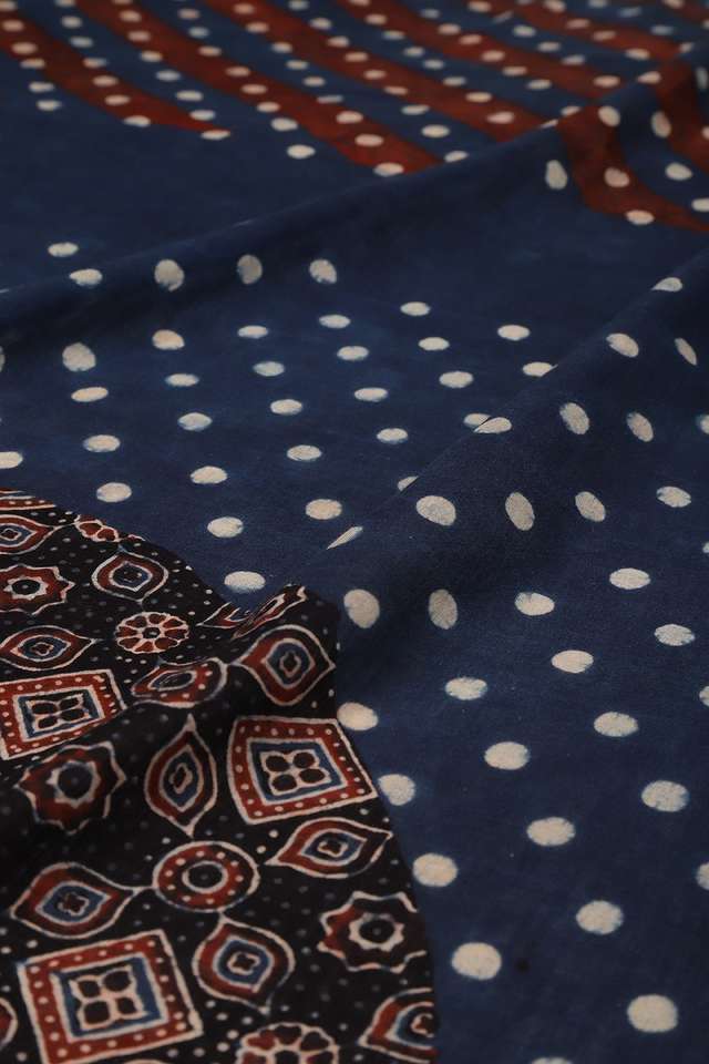 Blue Gujarat Pure Silk Cotton Ajrakh Saree thumbnail image number null