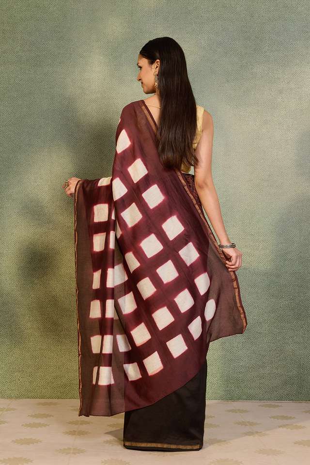 Black Pure Silk Cotton Clamp Dye Saree thumbnail image number null