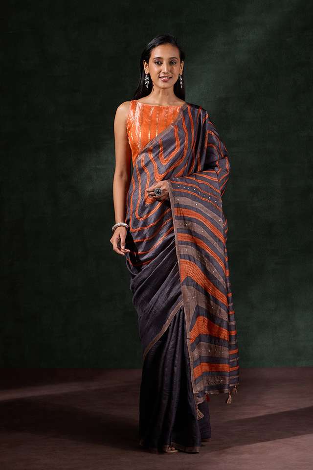 Brown Bengal Tussar Hand Painted Saree thumbnail image number null