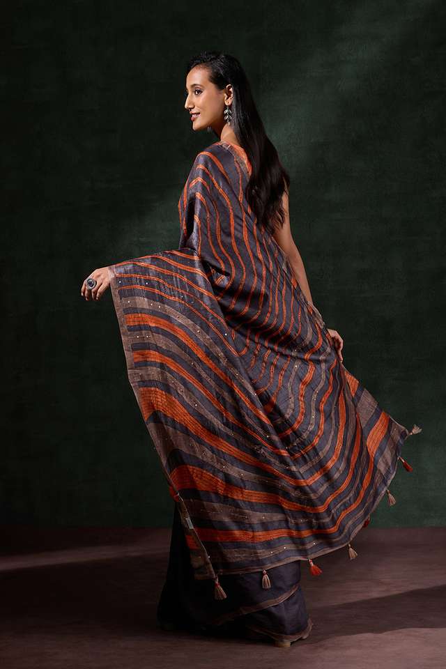 Brown Bengal Tussar Hand Painted Saree thumbnail image number null
