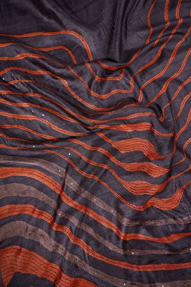 Brown Bengal Tussar Hand Painted Saree thumbnail image number null