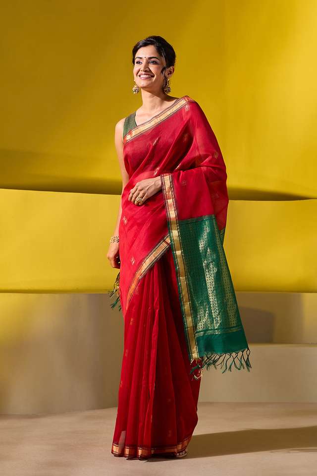 Red Woven Pure Silk Cotton Saree image number