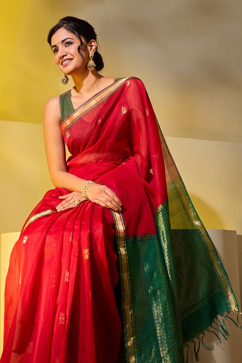 Red Woven Pure Silk Cotton Saree image number null