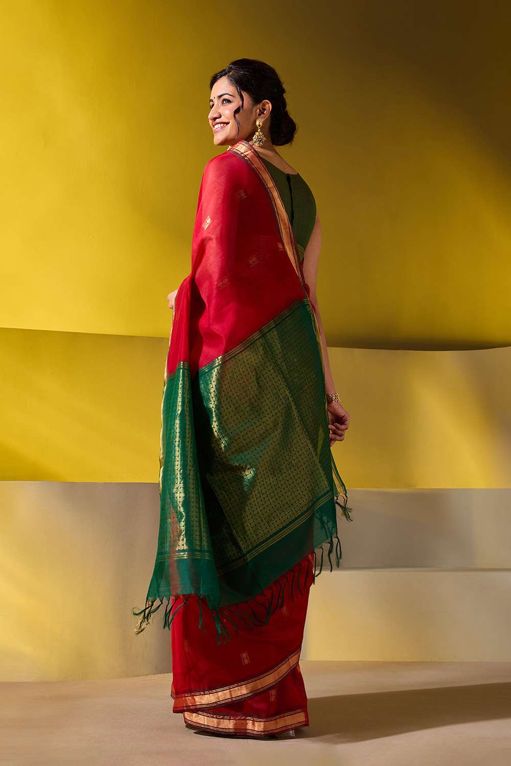 Red Woven Pure Silk Cotton Saree image number null