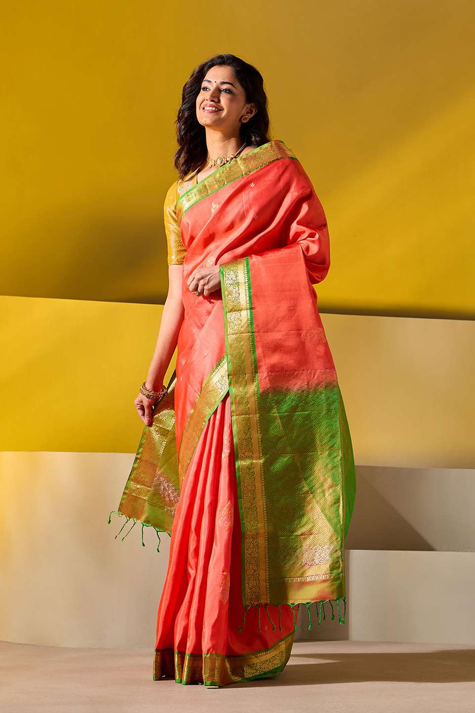 Orange Woven Pure Soft Silk Saree