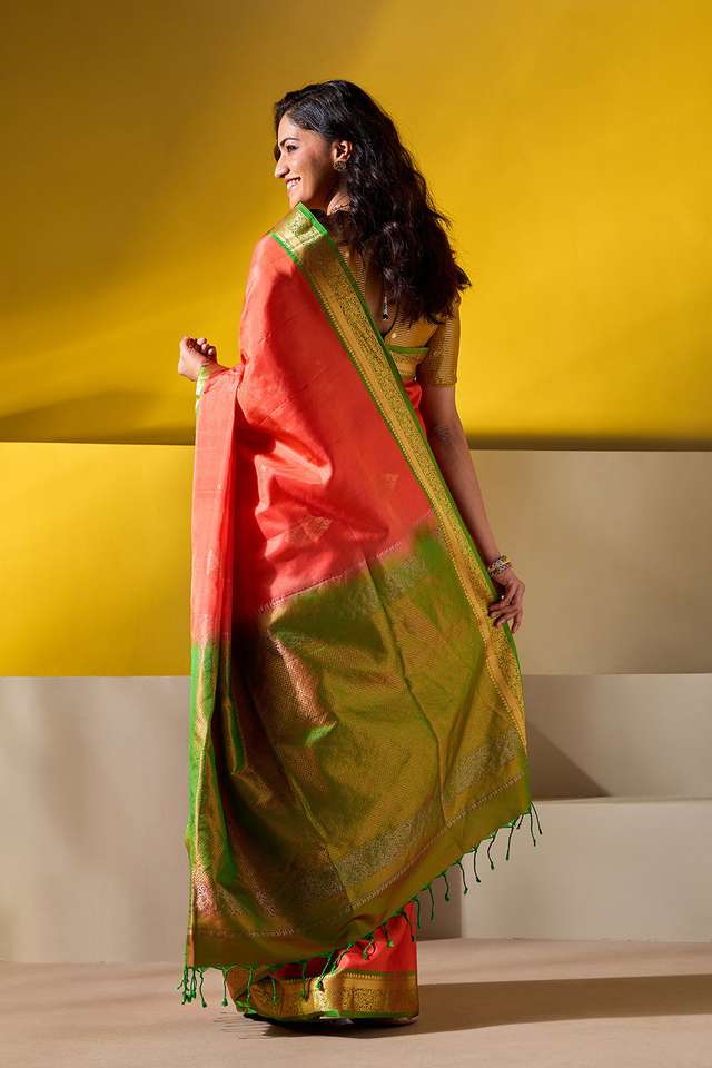 Orange Woven Pure Soft Silk Saree thumbnail image number null