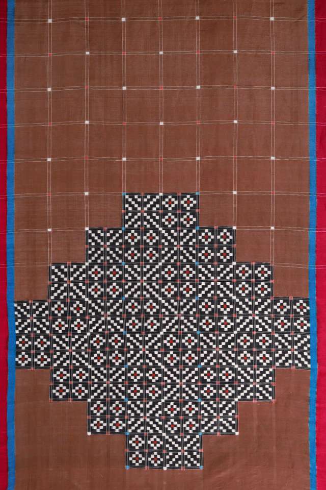 Brown Pochampalli Pure Silk Linen Ikat Saree thumbnail image number null