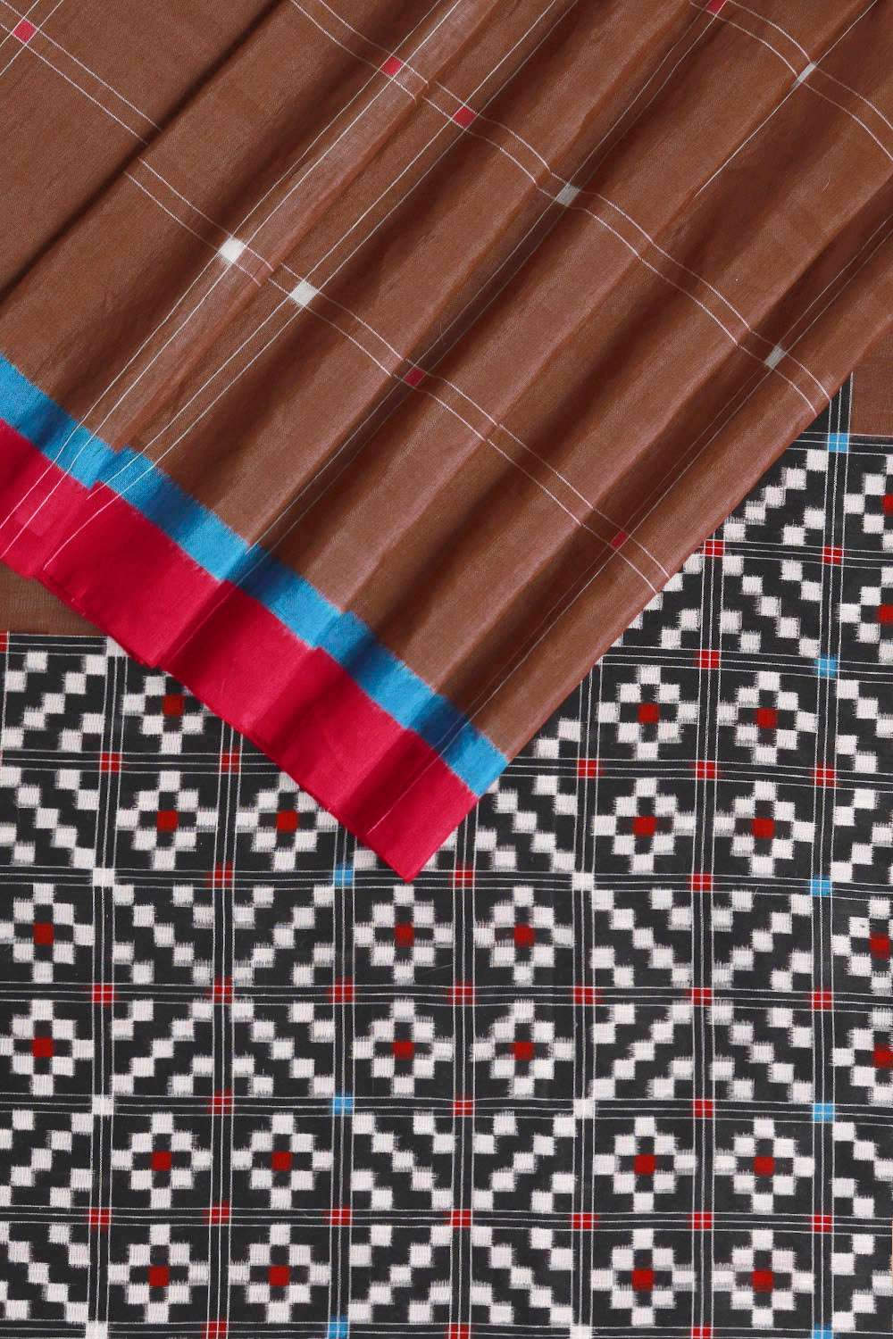 Brown Pochampalli Pure Silk Linen Ikat Saree image number null