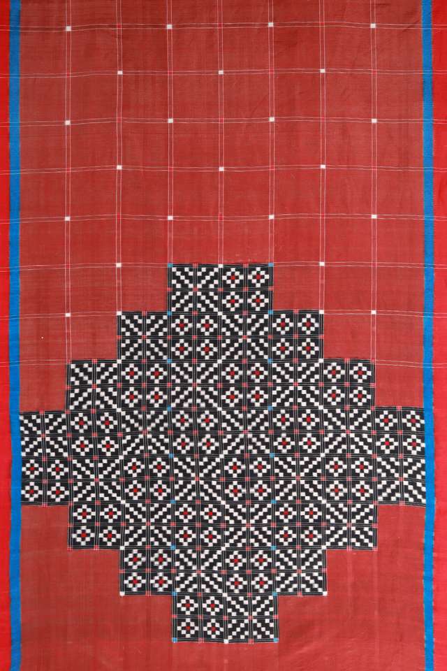Dark Red Pochampalli Pure Silk Linen Ikat Saree thumbnail image number null